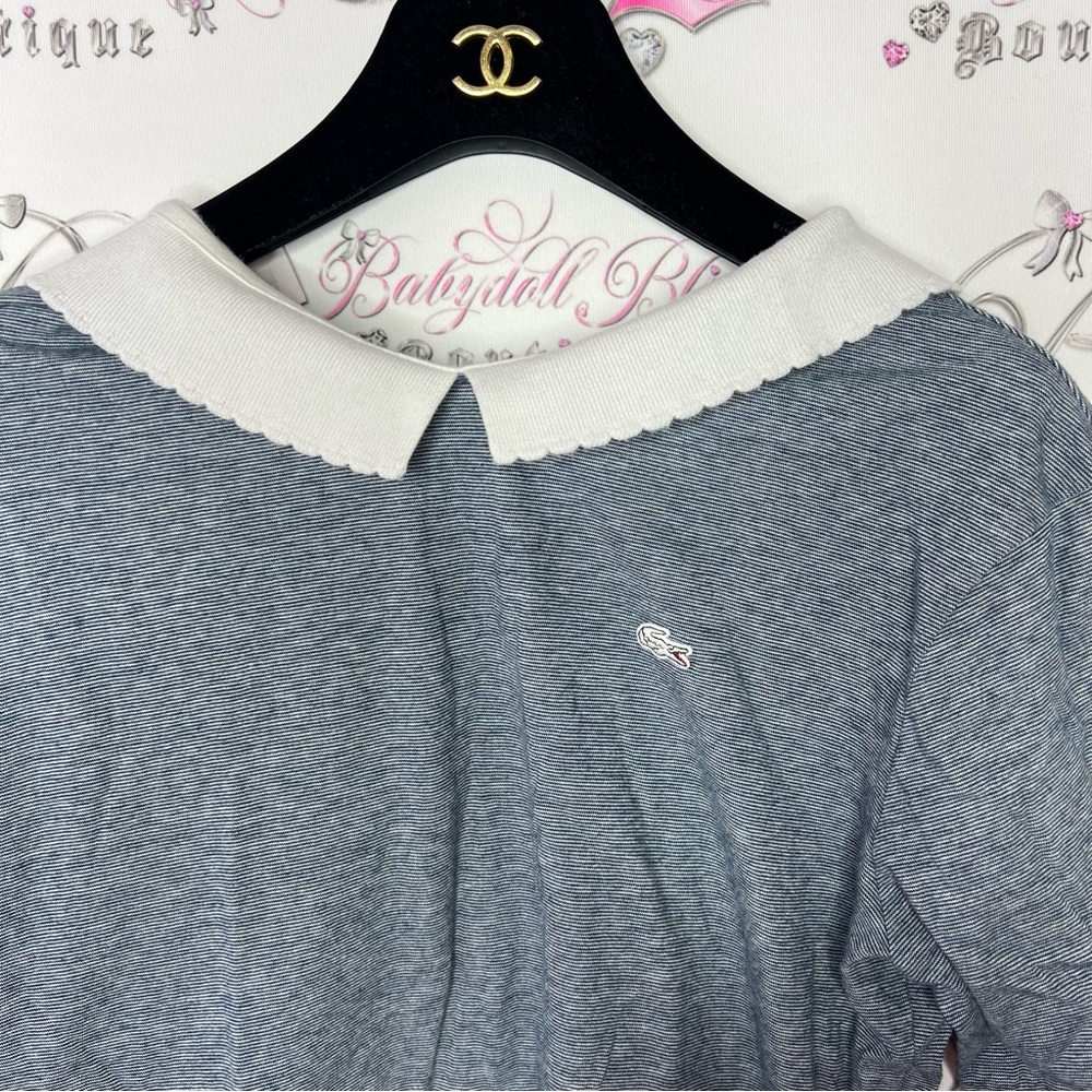 Lacoste live collared shirt striped navy white logo crocodile front milkmaid y2k - Picture 2 of 10